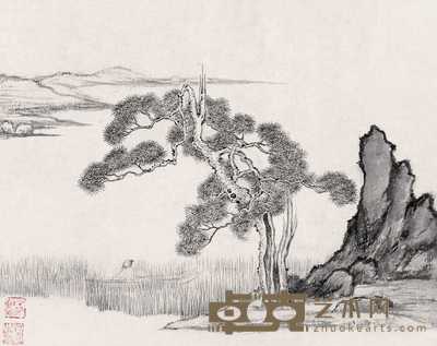 黄秋园 秋溪渔隐图 镜心 27×34cm